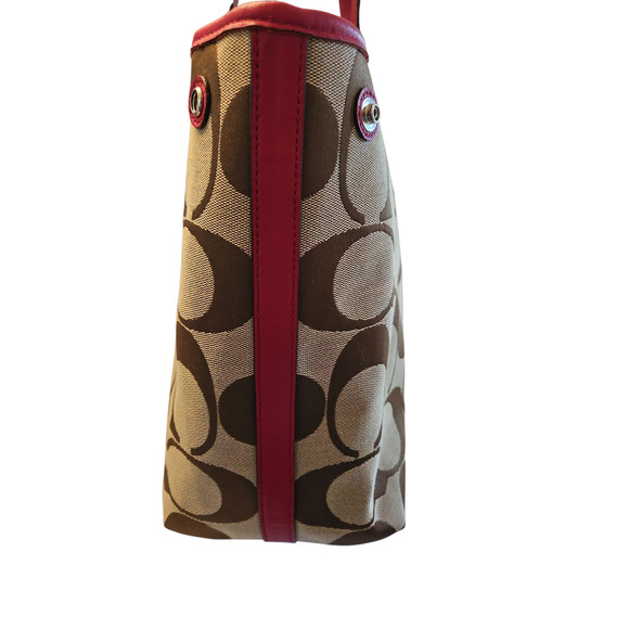 COACH Hamptons Khaki Red Signature Stripe Shoulder Tote Bag #19999 - Picture 13 of 13